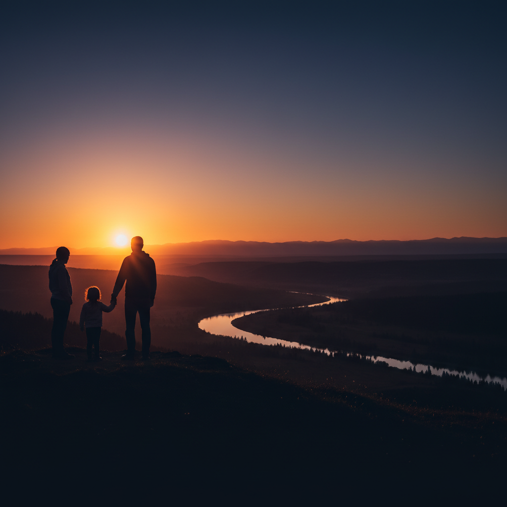 Emberek sziluettjei természetben